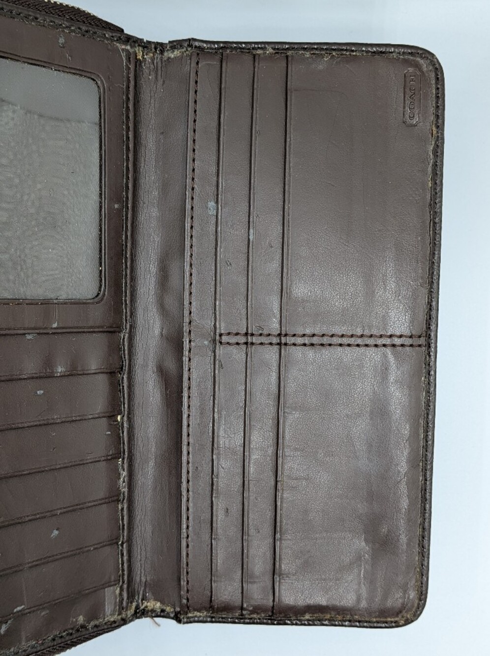 Coach Signature C Jacquard Canvas Patent Leather Zip Around Folding Wallet Dark - Picture 12 of 16